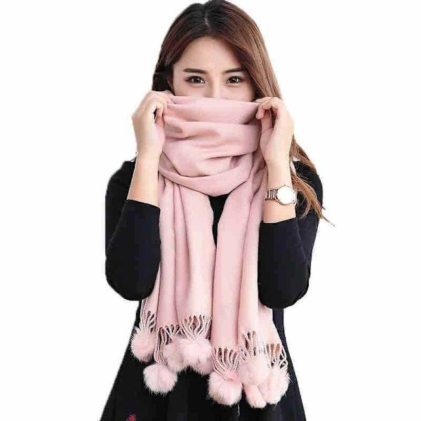 Cashmere-effekt enfärgad halsduk varm sjal 70*200cm (rosa ullboll