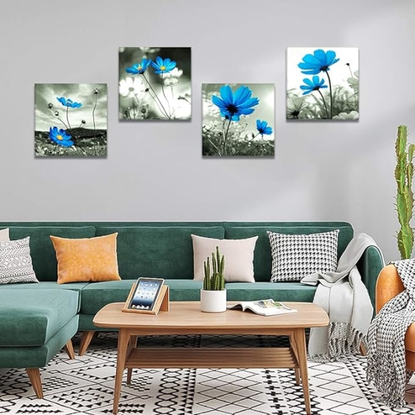 4 st canvas tavlor - Blå blomma canvas tavla väggdekor för