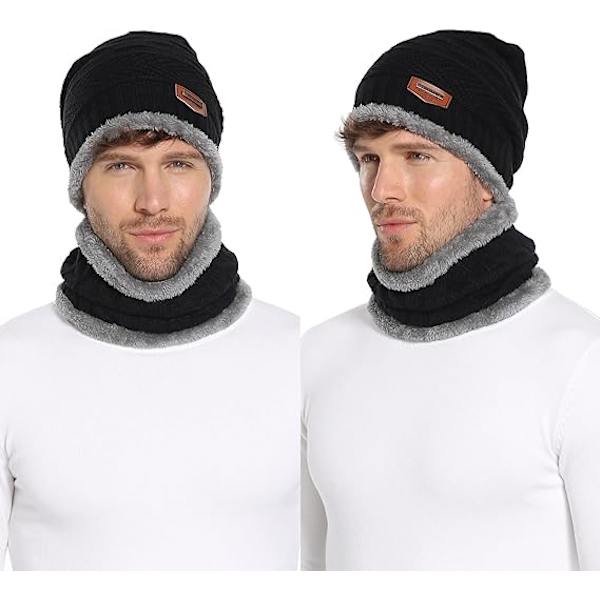 Vintermössa för män och kvinnor, varm stickad halsduk set tjock fleece Li