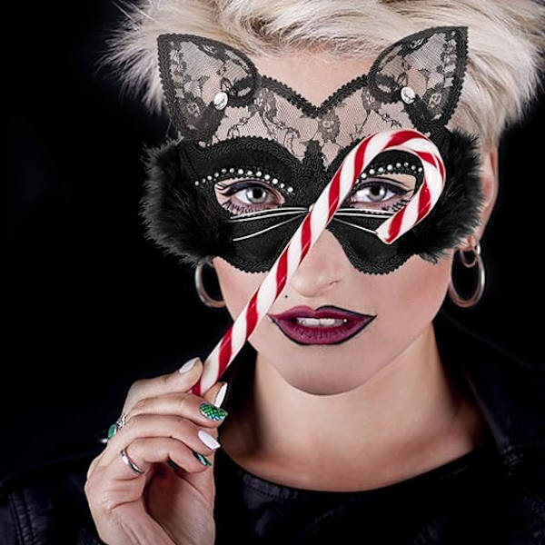 Venetiansk Masquerade Maske Luksuriøs Svart Katt Blonder Maske for Fancy Dr