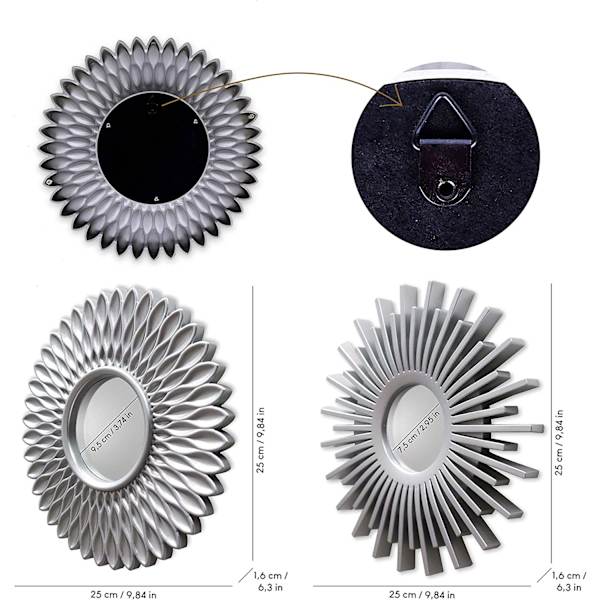 3 stk dekorative speil, bakgrunnsdekorasjon Silver