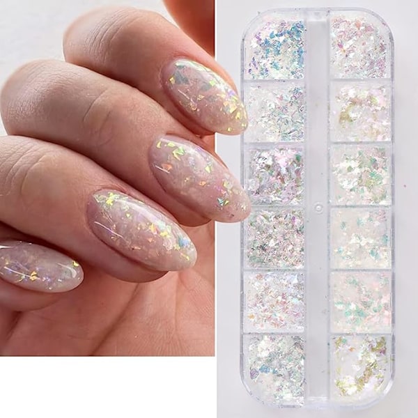 12 färger av nail art glitter paljetter, nagelsmycken