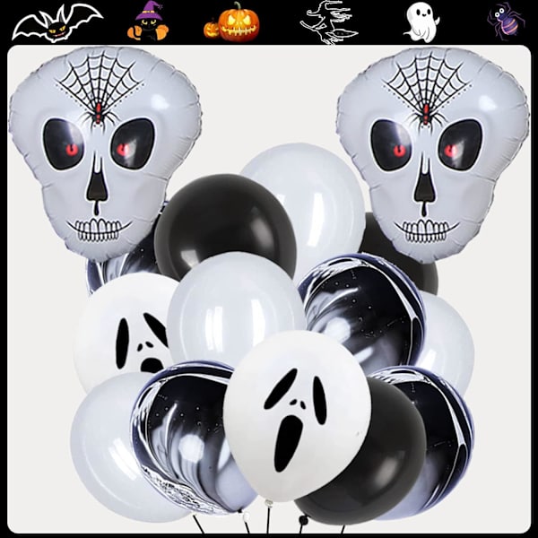 Halloween-ilmapalloketjusetti, 135 kappaletta mustavalkoisia lateksipalloja