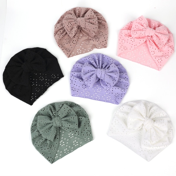 6PCS Baby Girls Turban Mössor Turban Bun Knot Söta Rosett Beanie