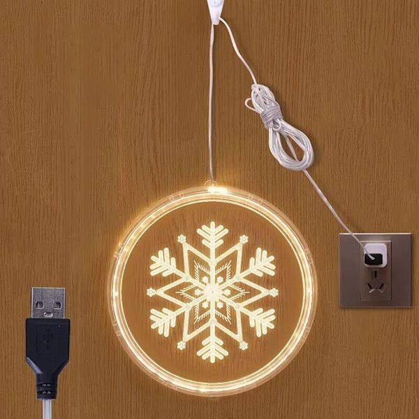 Juldekorationer för fönster, LED-lyktor för juldekoration, små lyktor för hemmet, festlig rumsinredning (snöflinga) - USB-typ Diameter 16cm
