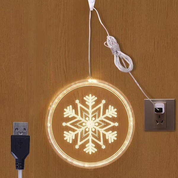 Julevinduelykter, Juledekorasjon LED Liten Lanterne Hjemmedekorasjon Festlig Romdekorasjon (Snøfnugg) - USB-type Diameter 16cm