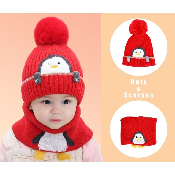 Mössa Scarf Hat Set Vinter Baby Stickad mössa för barn med Pompom 2