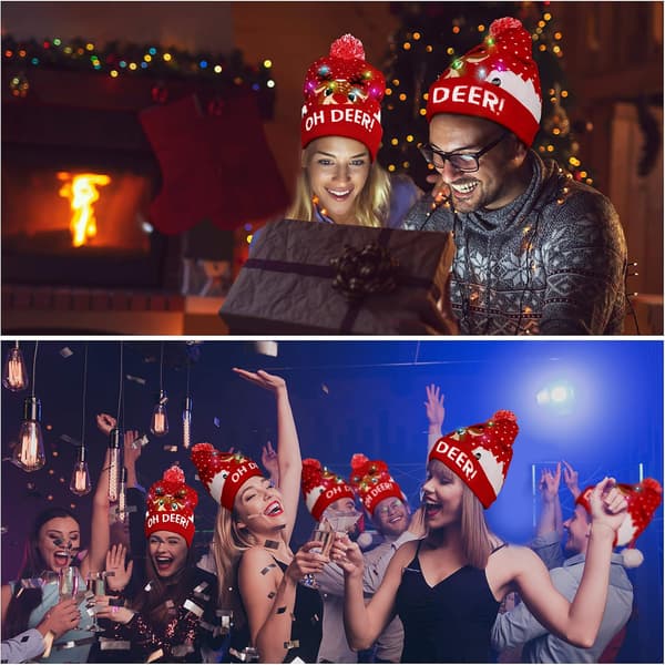 Blinkende Julehat - Original Unisex Rød Strikket Elastisk San