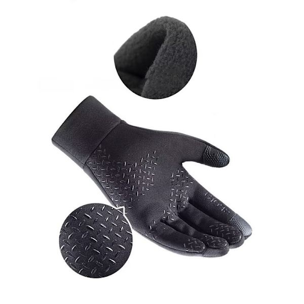 Utomhus vadderade varma vindtäta halkfria ridhandskar (svart) XL