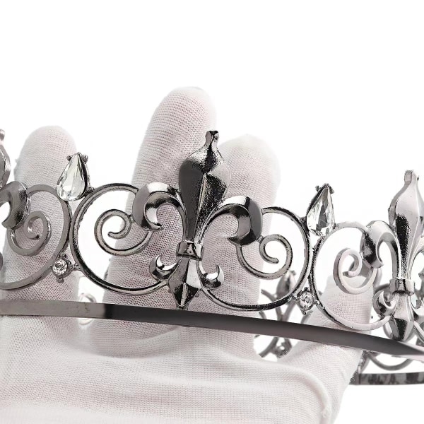 Män Full King's Crown för Bal Party - Silver Pläterad Clear Crys