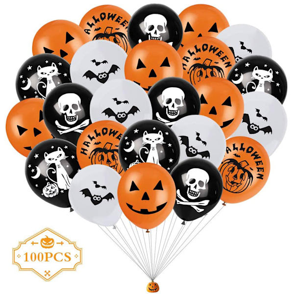 100 stk. Halloween-balloner, sorte og orange balloner, latexball
