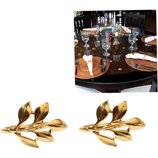 Servietringe Blad Metal Serviet Knap til Jul Thanksgiving Fester Bryllup Ornament Bord Dekoration Guld 6PCS Servietringe