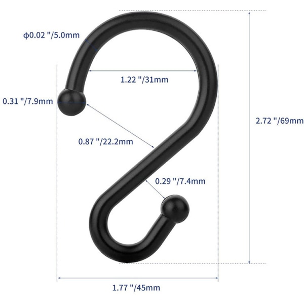 Metal Shower Curtain Hooks, 12 Pack Rings, Rust Resistant S Shap