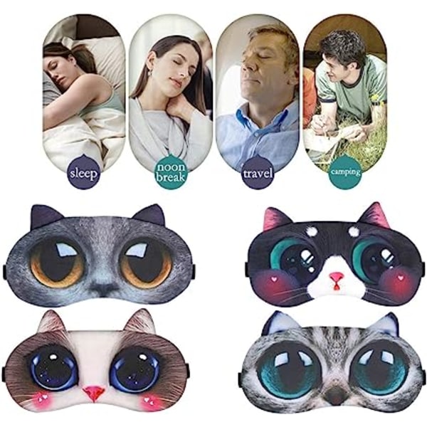4-pack sovmask, djur sovmask mjuk fluffig ögonmask