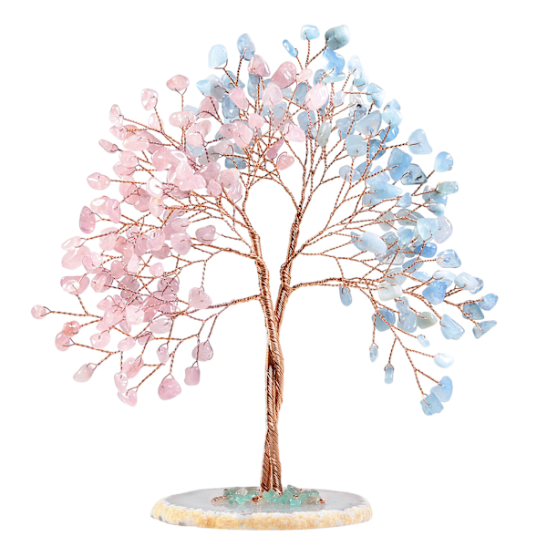 Handgjord Kristallpengaträd med Agatbas, Livets Träd Feng Shui Bonsai Heminredning för Kärlek, Lycka och Välstånd, Ametist & Rosakvarts