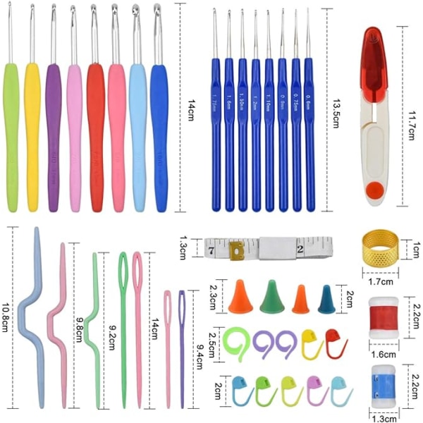 Strikke- og heklekroksett med 16 størrelser strikkepinner