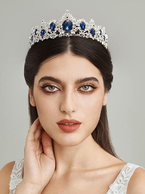 Krystal Tiara til kvinder, Blå Bryllupskrone til brude, Bridal H