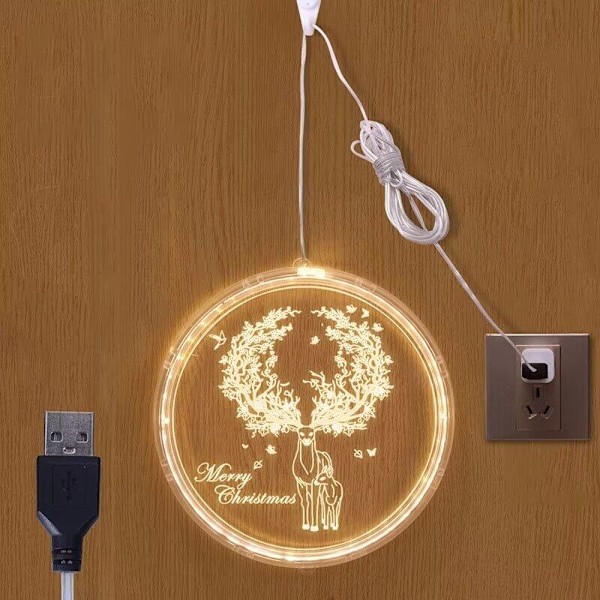 Julevindueslys Dekorationer, Juledekoration LED Lille Lanterne Hjem Dekoration Festlig Rum Arrangement (Elg) - USB Type Diameter 24cm