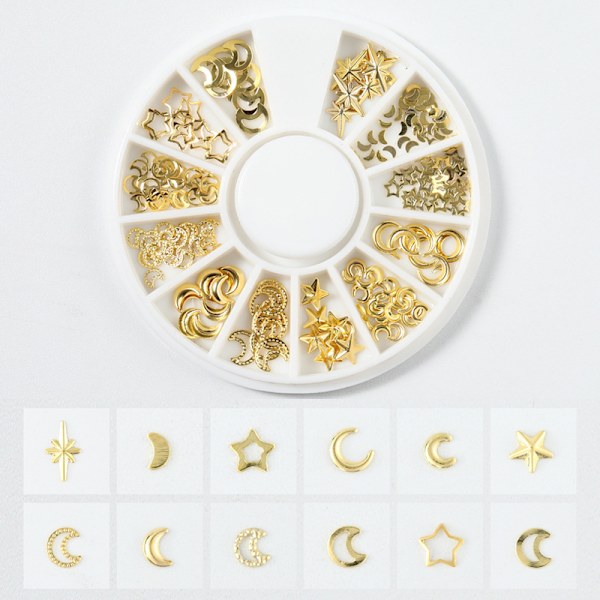 3 lådor guld silver nagel nitar metall blandade former blomma stjärnor C