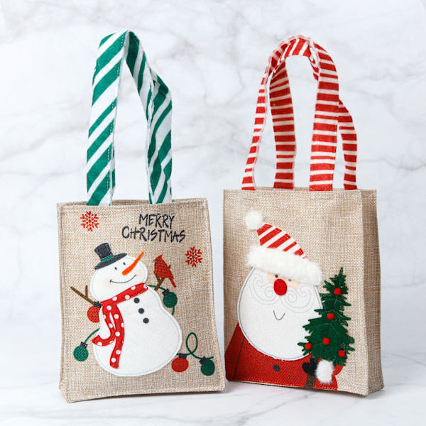 2 st bärbar julgåva väska canvas väska gammal tecknad snögubbe