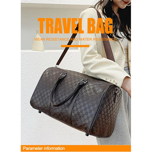 Reiseveske - PU-lær duffelbag for helgetur - Bærehåndtak - Stor treningsbagasje for reise, sport og friluftsliv (brun)