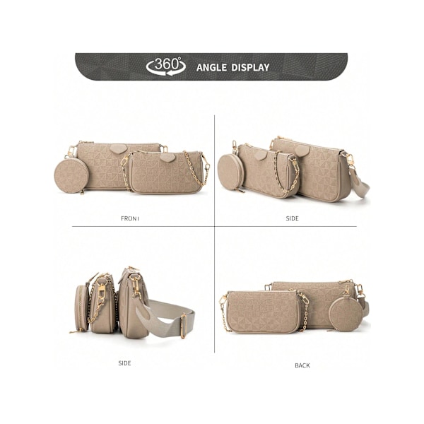 Dam Präglad Axelremsväska Och Handväska Och Liten Plånbok Tredelat Set, Tre-I-Ett Armhåleväska, Lämplig För Daglig Användning-Khaki Khaki