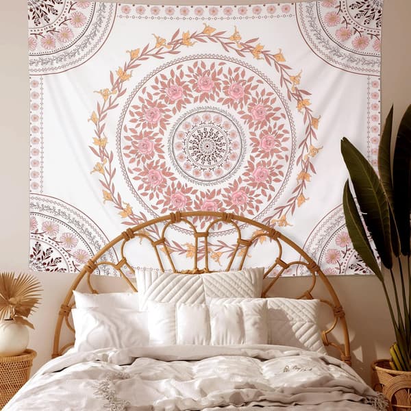 Mandala-esteettinen seinävaate, boho-seinävaate, vaaleanpunainen Flo