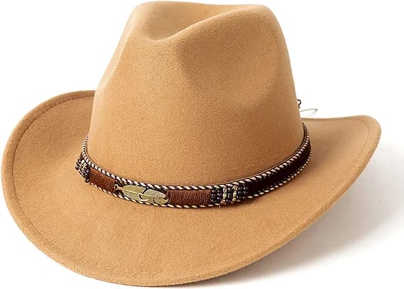 Western Cowboy Hat Bred Brätte Utomhus Fedora Hat, Kamel