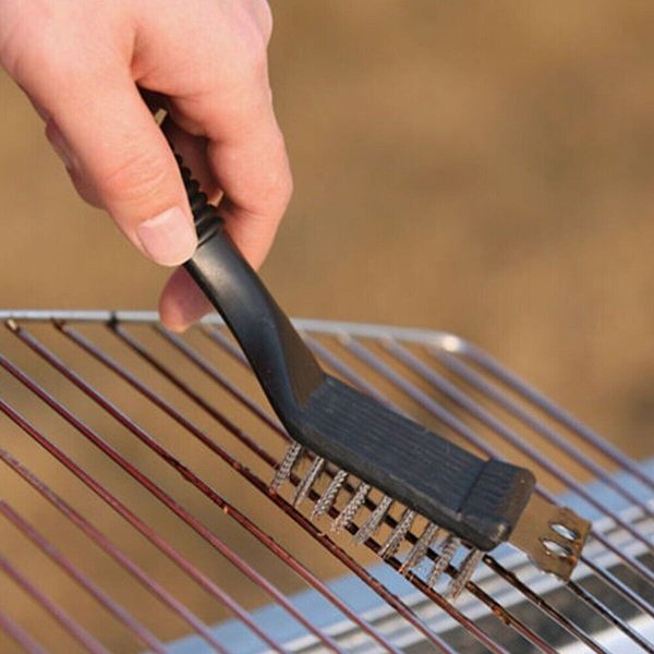 2x Grillbørste i rustfritt stål, svart grillbørste i ståltråd