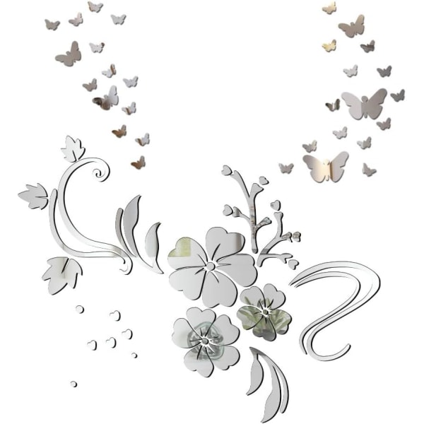 1 Set Mirror Wall Stickers Butterfly Flower Rattan Pattern Wall