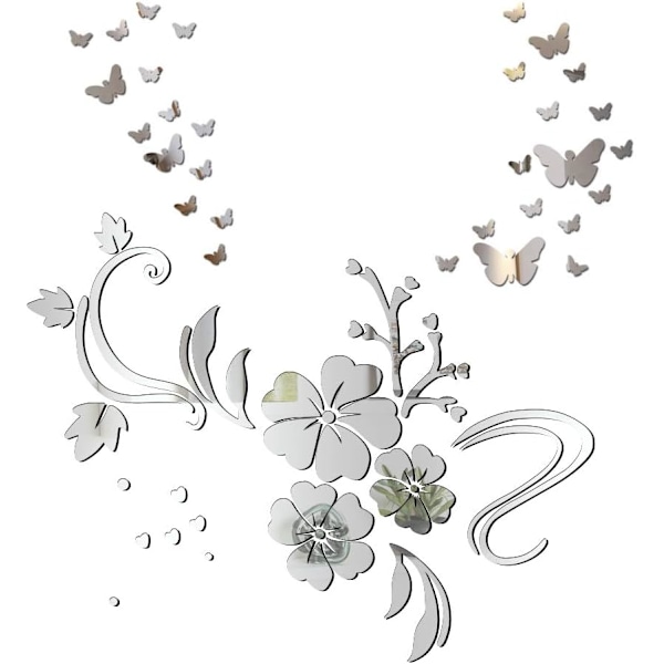 1 set spegelväggsdekaler fjäril blomma rottingmönster vägg