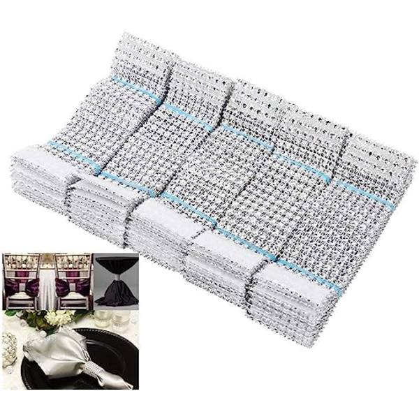 (50 stk sølv)Serviettringer Bordserviettring Diamant Ring Wrap R