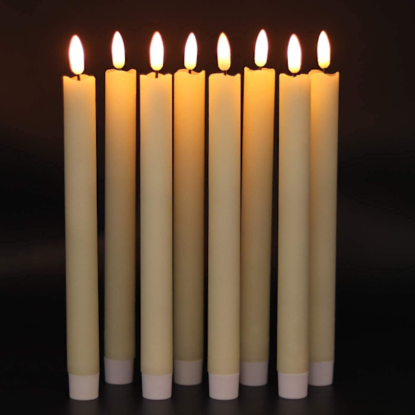 Flickering Flameless Ivory Taper Candles with 10 Key Remote beige