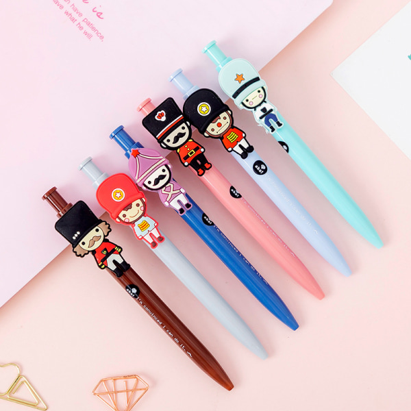 6PCS British Soldier Retractable Ballpoint Pen Cute Kawaii Carto