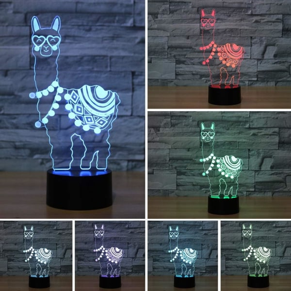 Lampor för barn, Alpaca 3D Illusion Lampa Nattljus 7 färger Kap