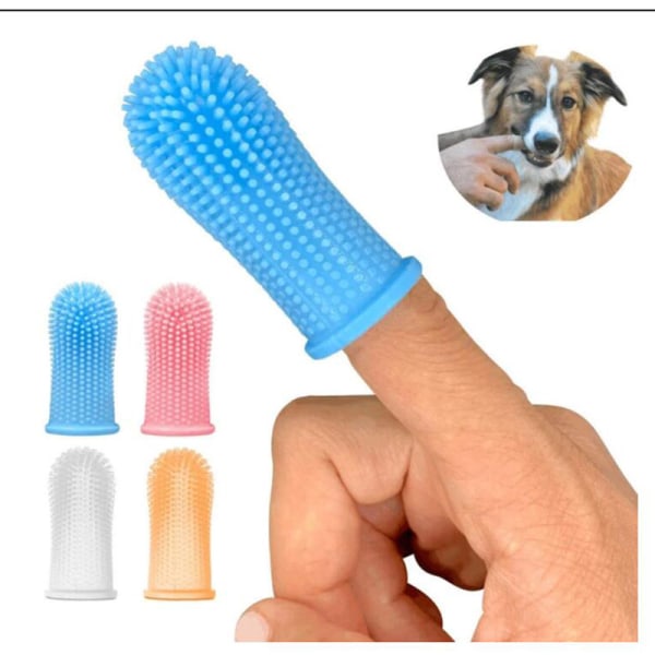 Hundtandborste 8 delar 4 färger Pet tandborste 360° silikon till