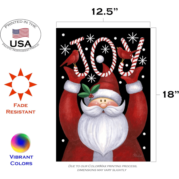 Santa Joy 12,5 x 18 tommer dekorativ, (12,5\" x 18\"), dobbeltsidet