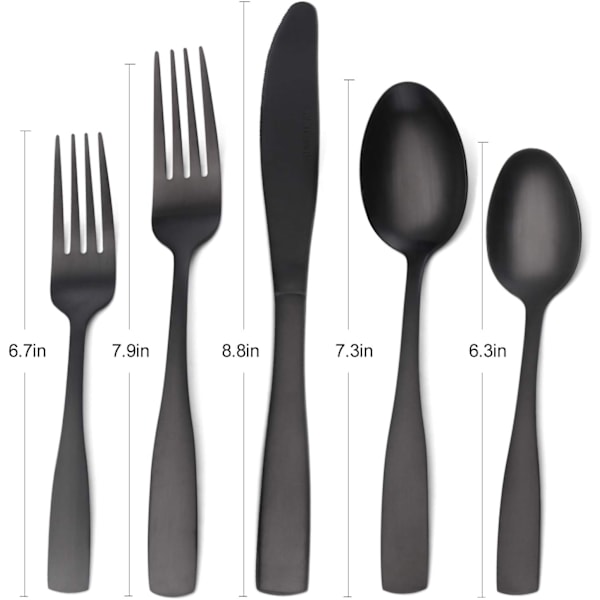 Mat Sort Sølvtøjssæt, Satin Finish 5 Dele Rustfrit Stål