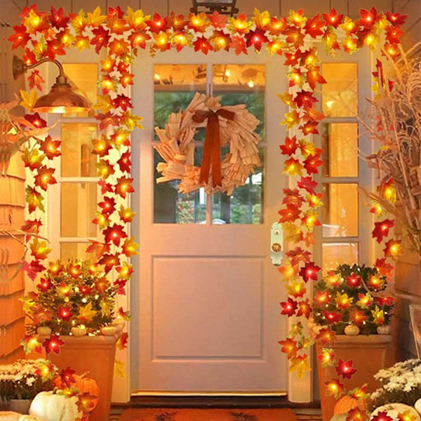 Thanksgiving höstdekoration flerfärgade lönnlövlampor, 10 Fe