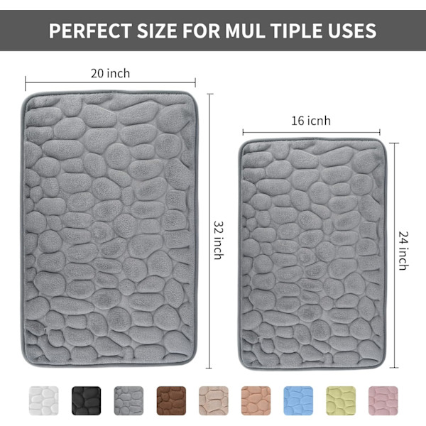 Memory Foam Bademåtte, Brostensbelagt Relief Coral Fleece Bademåtte
