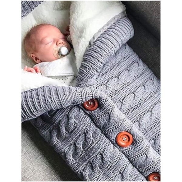 Unisex Baby Swaddle Filt Mjuk Tjock Fleece Stickad Baby Flicka