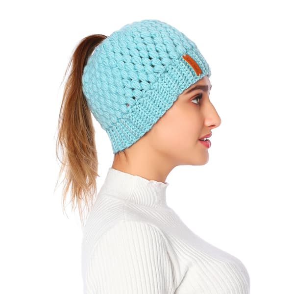 Höst och vinter stickad mössa dam ullmössa varm hästsvansmössa