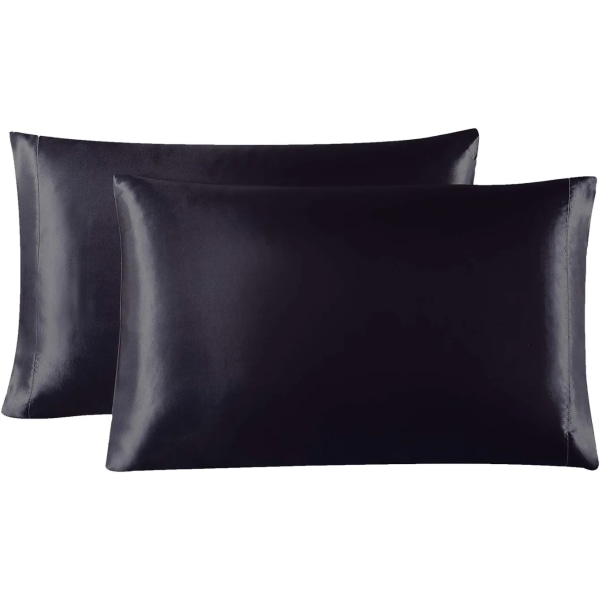 Set of 2 Satin Silk Pillowcases for Hair and Skin (Black, 20" x