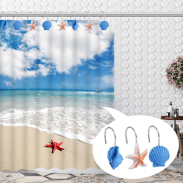 12 Rustfrie Resin Seashell Dusjforhengskroker Blue