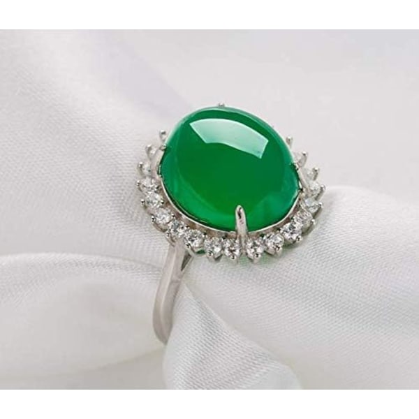 925 Sterling Sølv Grønn Agat Krystall Smaragd Ring Vintage Inl