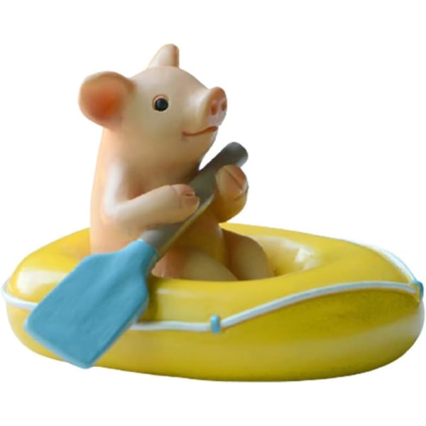 Miniature Fairy Garden Pig Figurines - Captain Rowing Pig