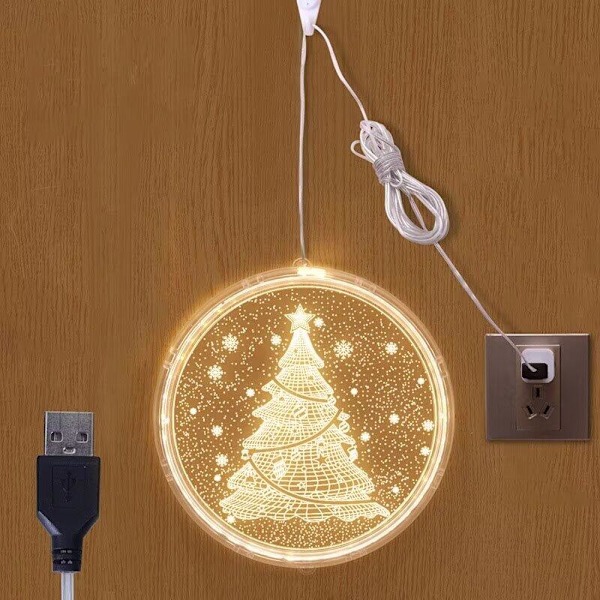 Julevinduelykter, Juledekorasjon LED Liten Lanterne Hjemmedekorasjon Festlig Romarrangement (Juletrær) - USB-type Diameter 24cm