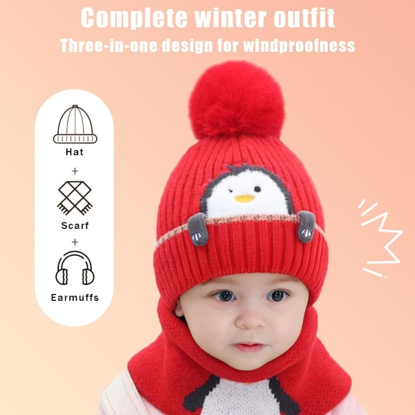 Mössa Scarf Hat Set Vinter Baby Stickad mössa för barn med Pompom 2