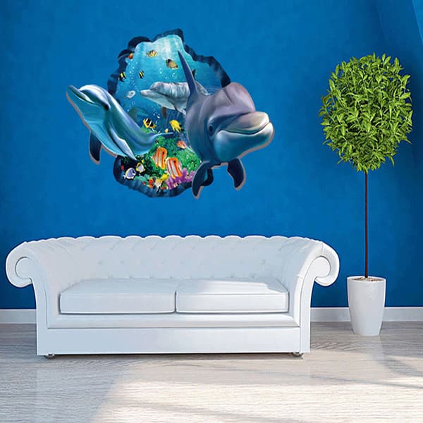 3D delfin dekorativa väggdekaler för sovrum (60*90cm)