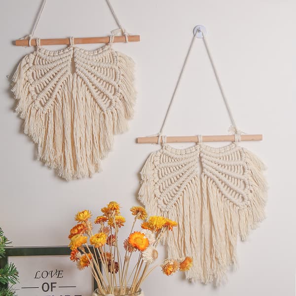 Beige Macrame käsintehty enkelinsiipi seinävaate Boho Chic seinävaate